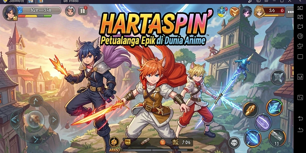 Screenshot gameplay HARTASPIN yang menampilkan petualangan seru di dunia Anime.