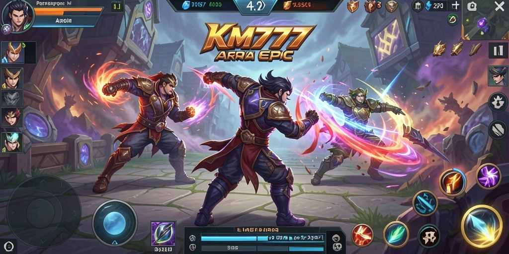 Tangkapan layar gameplay epik di KM777 yang menampilkan pertempuran tim.