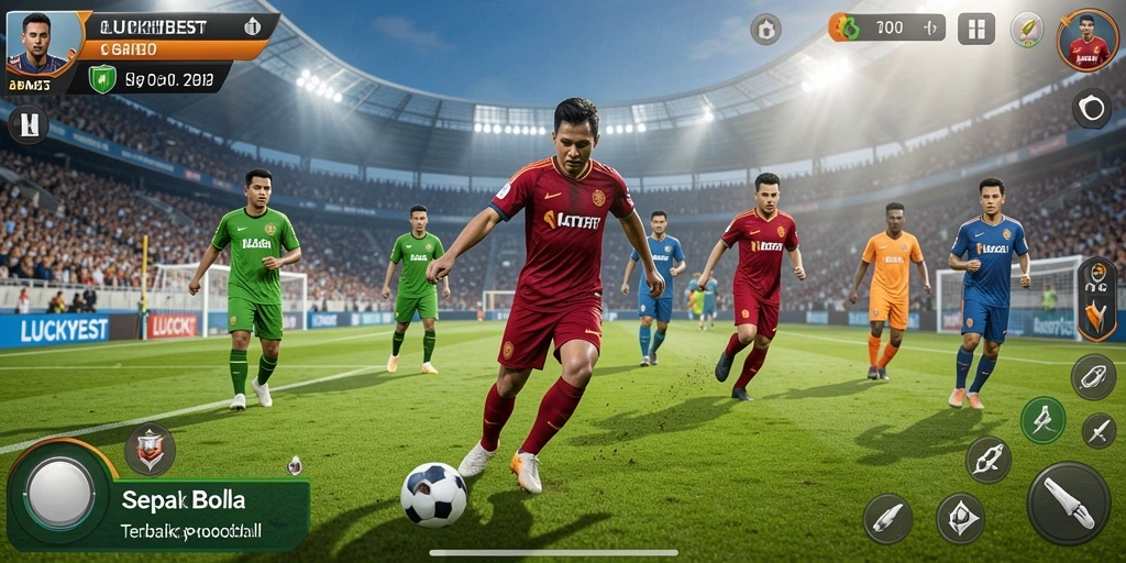 Gameplay seru LUCKYBEST dengan aksi sepak bola yang menegangkan.