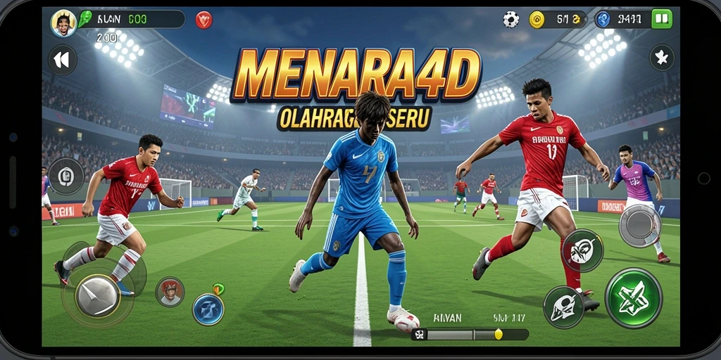 Tampilan gameplay seru dalam MENARA4D yang menggambarkan pertandingan olahraga.