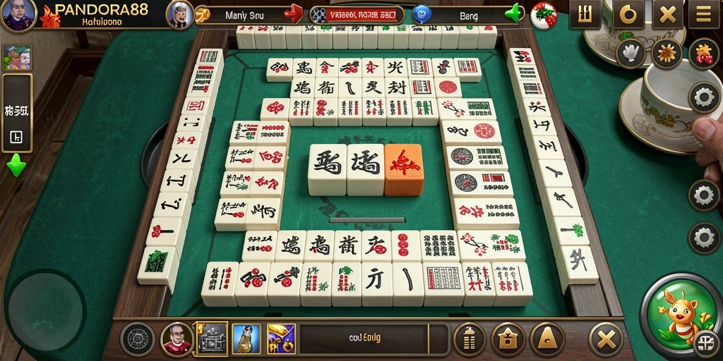 Tampilan gameplay menarik dari PANDORA88 dengan ubin mahjong berwarna-warni.