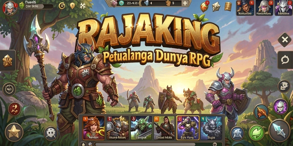 Screenshot menunjukkan aksi mendebarkan di game RPG RAJAKING.