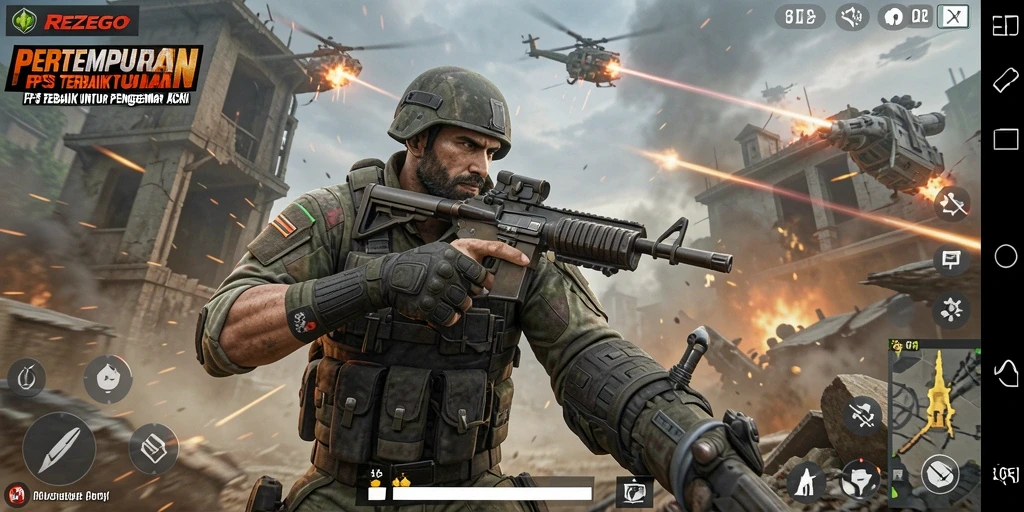 Gameplay mendebarkan dalam REZEGO di medan tempur.