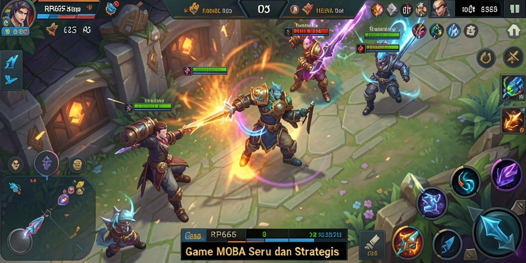 Screenshot gameplay RR666 menampilkan aksi seru di arena pertempuran MOBA.
