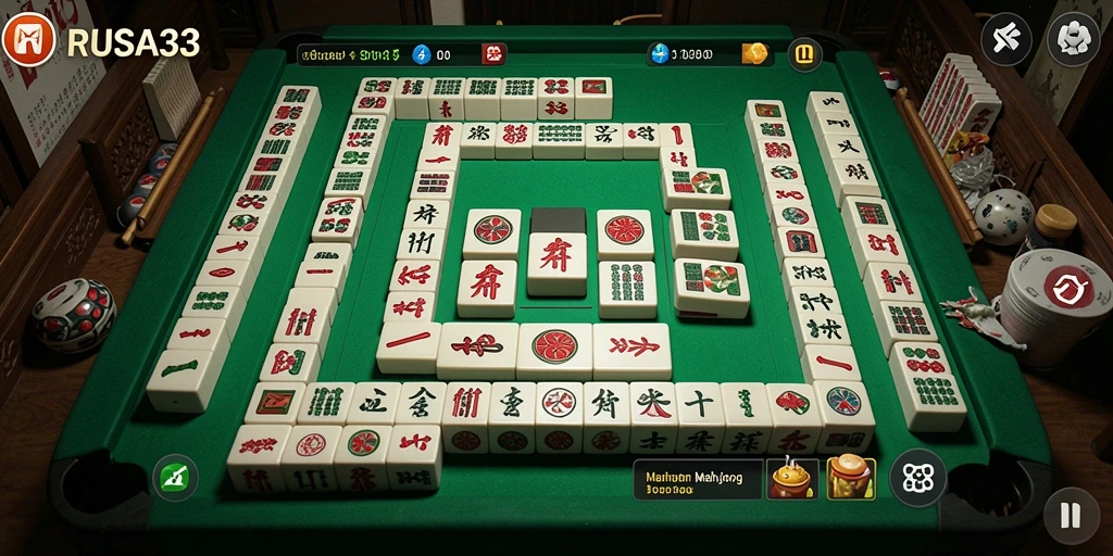 Tampilan menarik dari gameplay dalam RUSA33 menunjukkan keseruan Mahjong.