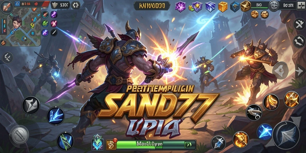 Tangkapan layar gameplay SAND77 dengan aksi seru dalam pertempuran MOBA.