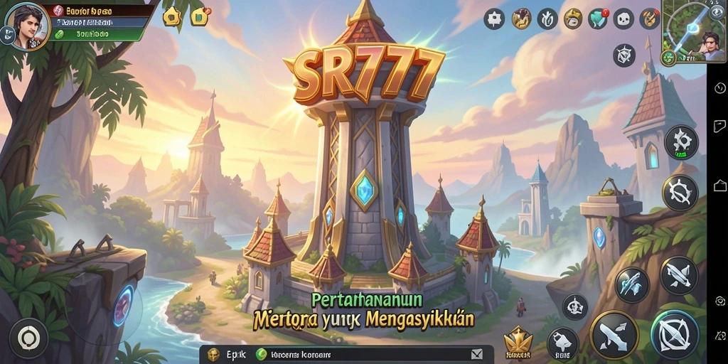 Tampilan aksi menara di SR777 saat melawan gelombang musuh.