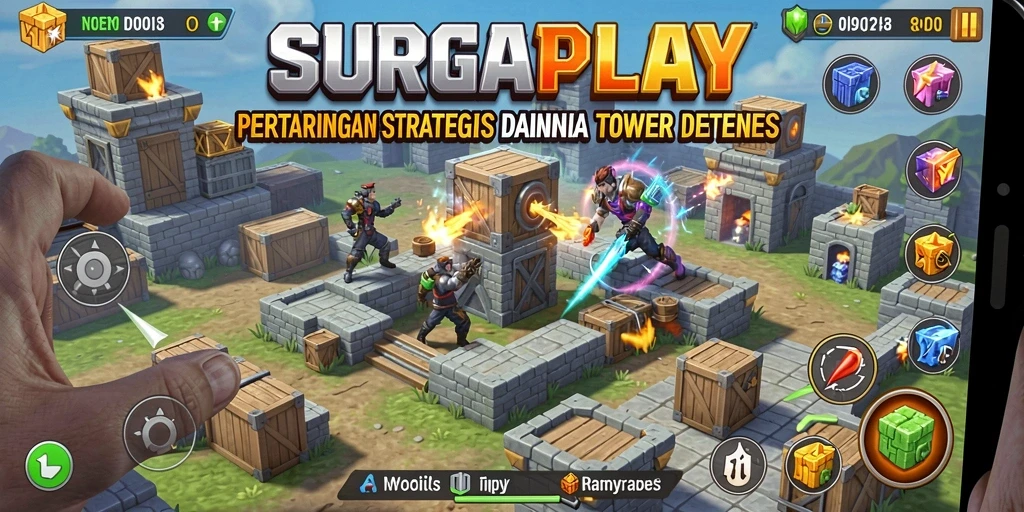 Screenshot SURGAPLAY menampilkan gameplay seru Tower Defense.