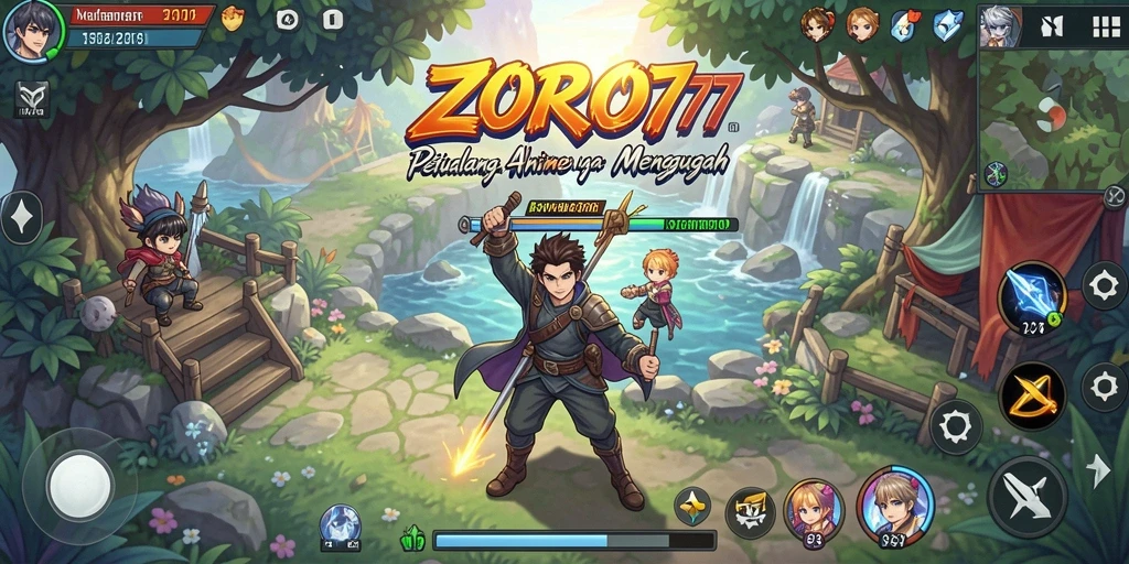 Tampilan screenshot ZORO77 yang menunjukkan aksi pertempuran seru antar karakter anime.